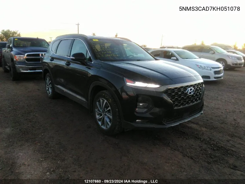 2019 Hyundai Santa Fe Preferred 2.4 VIN: 5NMS3CAD7KH051078 Lot: 12107660