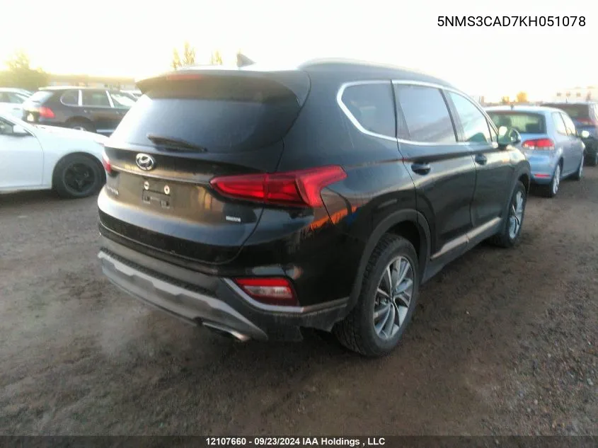 2019 Hyundai Santa Fe Preferred 2.4 VIN: 5NMS3CAD7KH051078 Lot: 12107660