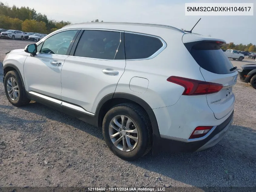 2019 Hyundai Santa Fe Se VIN: 5NMS2CADXKH104617 Lot: 12118480