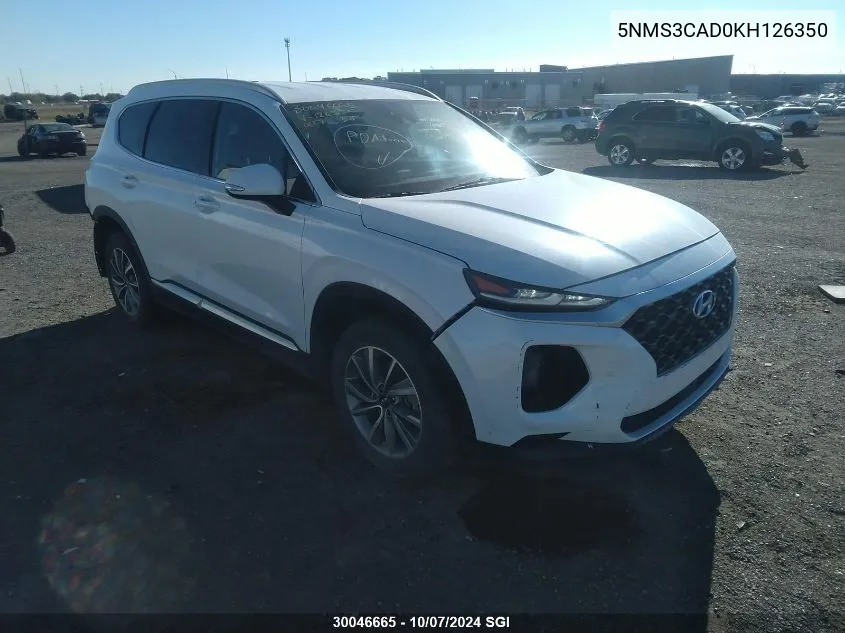 2019 Hyundai Santa Fe Sel/Sel Plus VIN: 5NMS3CAD0KH126350 Lot: 30046665