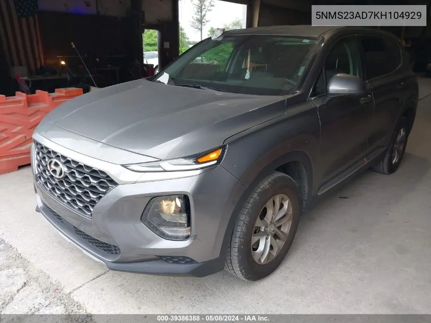 2019 Hyundai Santa Fe Se VIN: 5NMS23AD7KH104929 Lot: 39386388