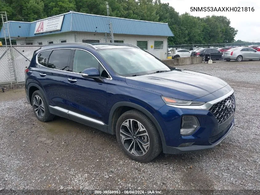 5NMS53AAXKH021816 2019 Hyundai Santa Fe Limited 2.0T