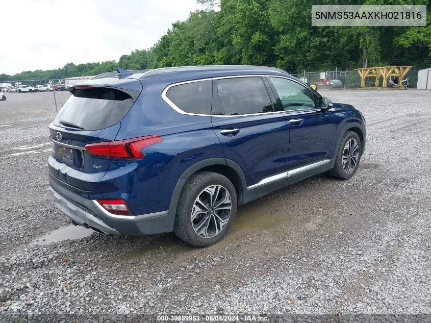 2019 Hyundai Santa Fe Limited 2.0T VIN: 5NMS53AAXKH021816 Lot: 39559953