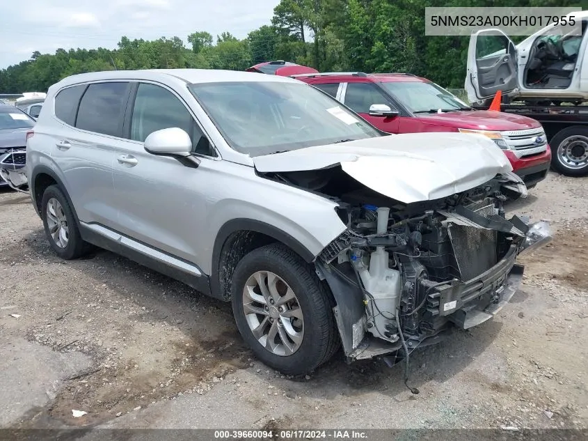 2019 Hyundai Santa Fe Se VIN: 5NMS23AD0KH017955 Lot: 39660094