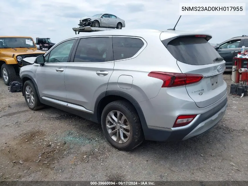 5NMS23AD0KH017955 2019 Hyundai Santa Fe Se