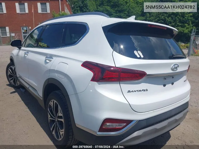 2019 Hyundai Santa Fe Limited 2.0T VIN: 5NMS5CAA1KH024782 Lot: 39765640