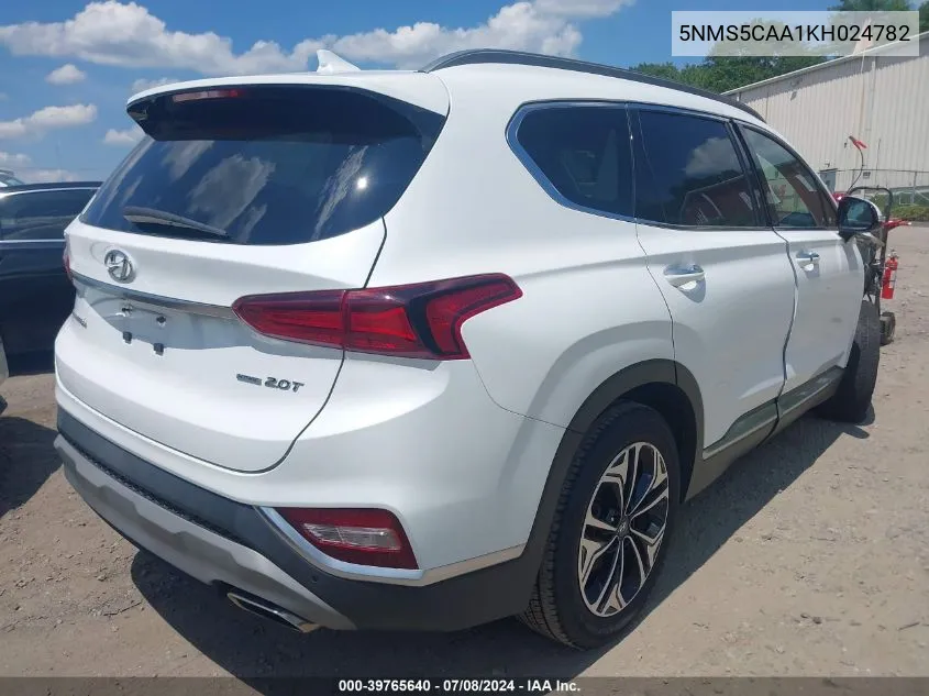 2019 Hyundai Santa Fe Limited 2.0T VIN: 5NMS5CAA1KH024782 Lot: 39765640