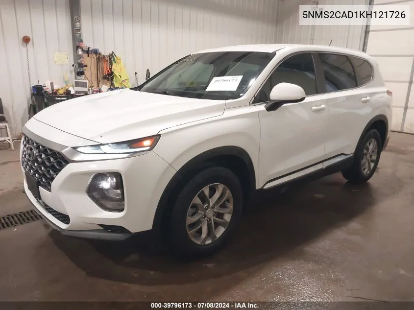 2019 Hyundai Santa Fe Se VIN: 5NMS2CAD1KH121726 Lot: 39796173