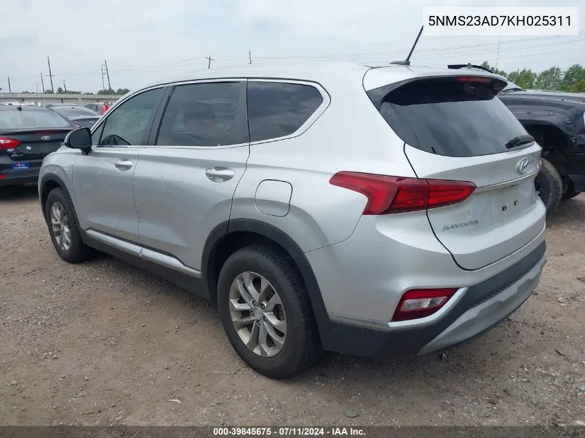 2019 Hyundai Santa Fe Se VIN: 5NMS23AD7KH025311 Lot: 39845675