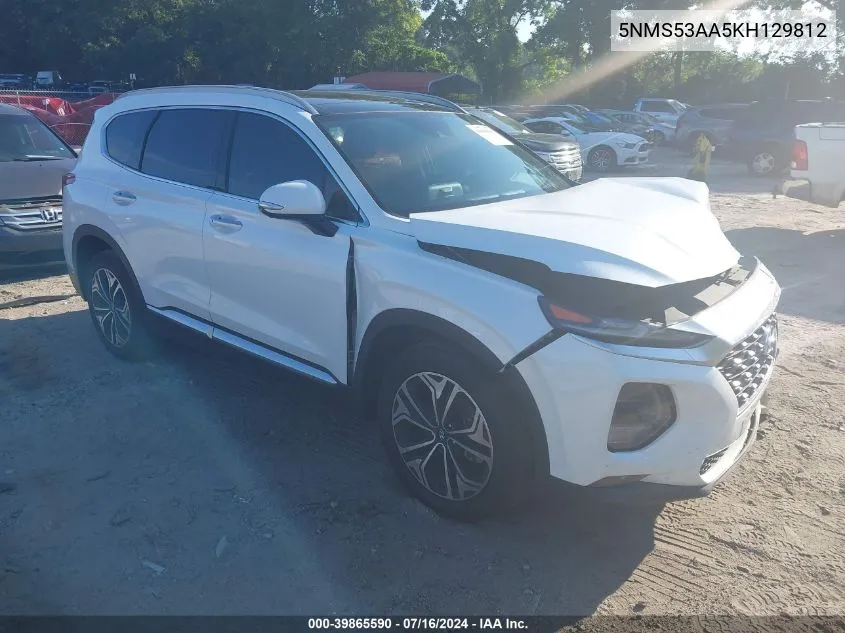 2019 Hyundai Santa Fe Ultimate 2.0T VIN: 5NMS53AA5KH129812 Lot: 39865590