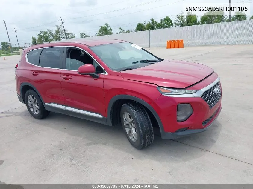 5NMS23AD5KH001105 2019 Hyundai Santa Fe Se