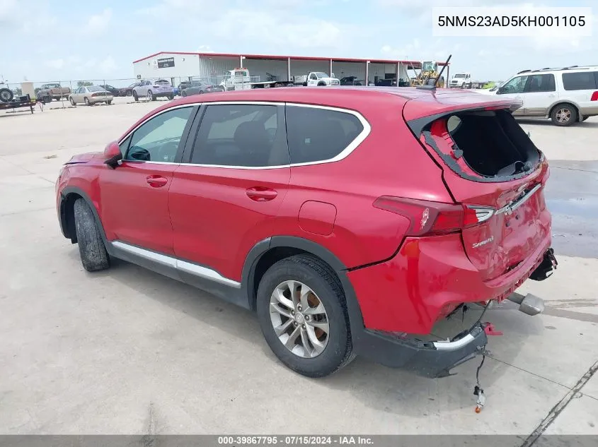 5NMS23AD5KH001105 2019 Hyundai Santa Fe Se