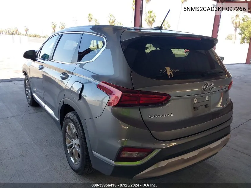 2019 Hyundai Santa Fe Se VIN: 5NMS2CAD3KH097266 Lot: 39956415