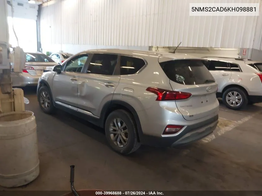 2019 Hyundai Santa Fe Se VIN: 5NMS2CAD6KH098881 Lot: 39968688