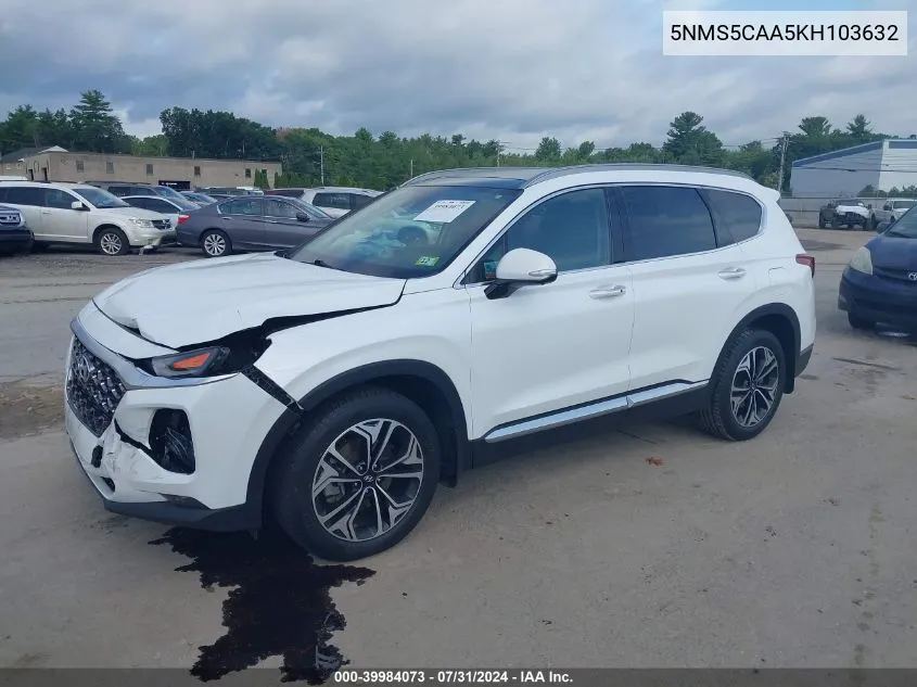 2019 Hyundai Santa Fe Ultimate 2.0T VIN: 5NMS5CAA5KH103632 Lot: 39984073