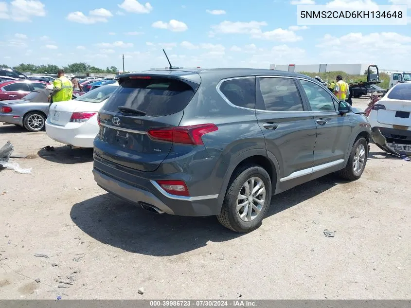 2019 Hyundai Santa Fe Se VIN: 5NMS2CAD6KH134648 Lot: 39986723