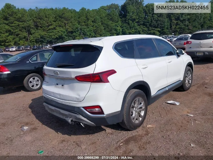 5NMS23AD5KH022455 2019 Hyundai Santa Fe Se