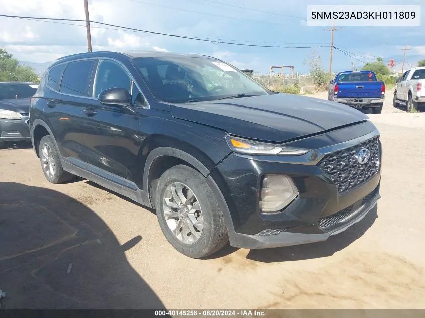 2019 Hyundai Santa Fe Se VIN: 5NMS23AD3KH011809 Lot: 40145258