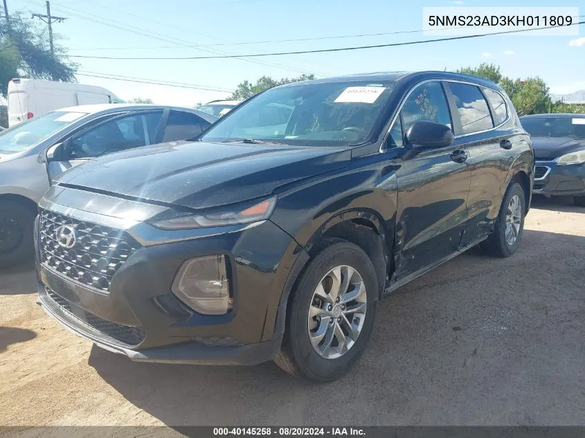 2019 Hyundai Santa Fe Se VIN: 5NMS23AD3KH011809 Lot: 40145258