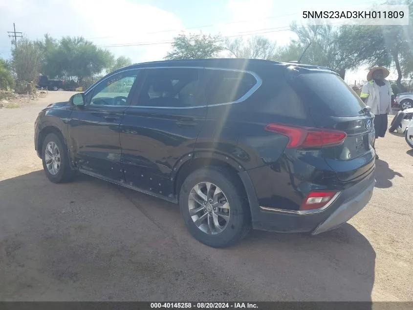 2019 Hyundai Santa Fe Se VIN: 5NMS23AD3KH011809 Lot: 40145258