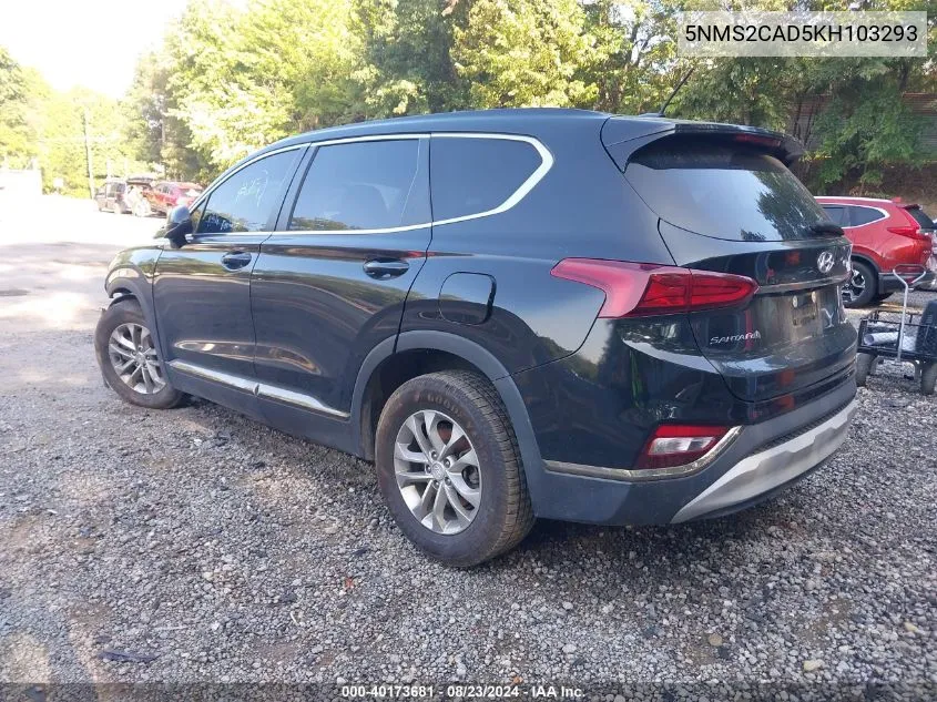 2019 Hyundai Santa Fe Se VIN: 5NMS2CAD5KH103293 Lot: 40173681