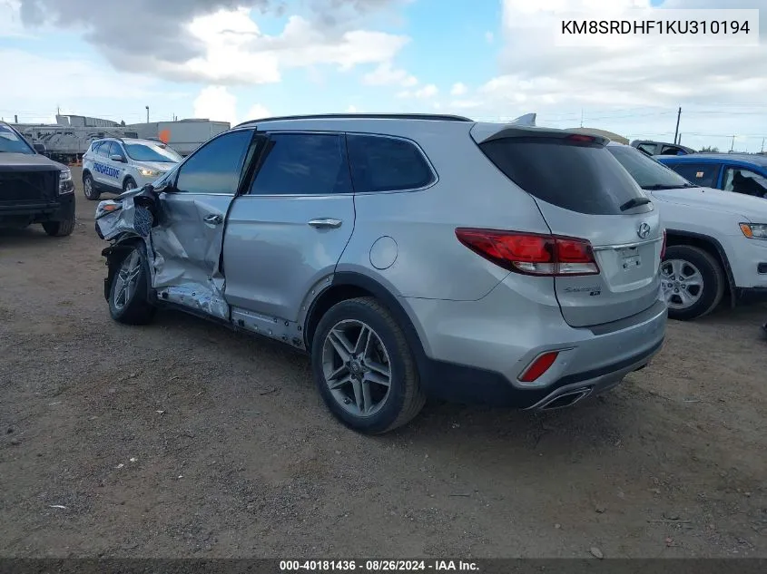 KM8SRDHF1KU310194 2019 Hyundai Santa Fe Xl Limited Ultimate