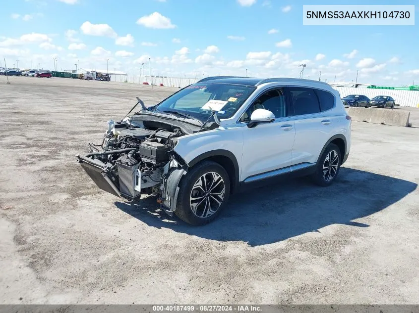 5NMS53AAXKH104730 2019 Hyundai Santa Fe Ultimate 2.0T