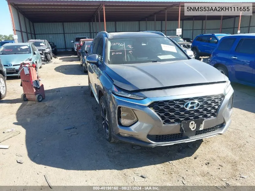 5NMS53AA2KH111655 2019 Hyundai Santa Fe Limited 2.0T