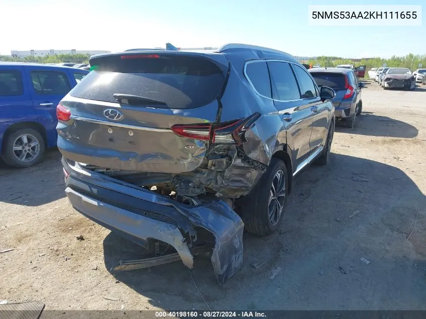 5NMS53AA2KH111655 2019 Hyundai Santa Fe Limited 2.0T