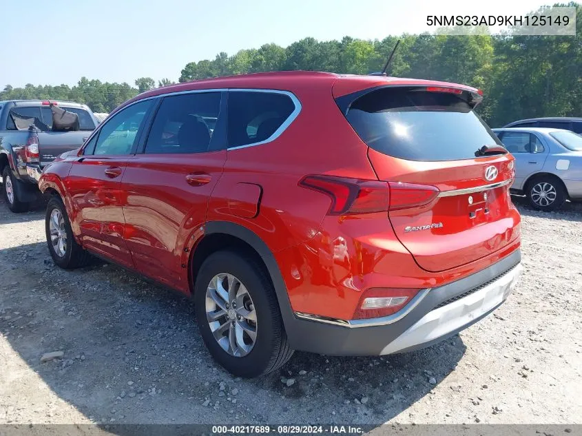 2019 Hyundai Santa Fe Se VIN: 5NMS23AD9KH125149 Lot: 40217689