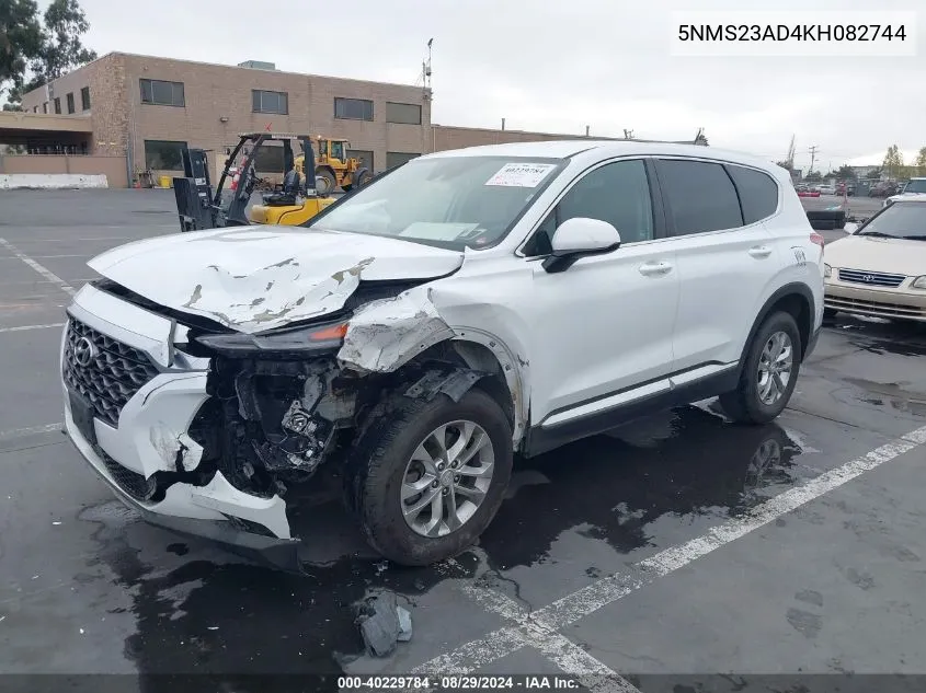 2019 Hyundai Santa Fe Se VIN: 5NMS23AD4KH082744 Lot: 40229784