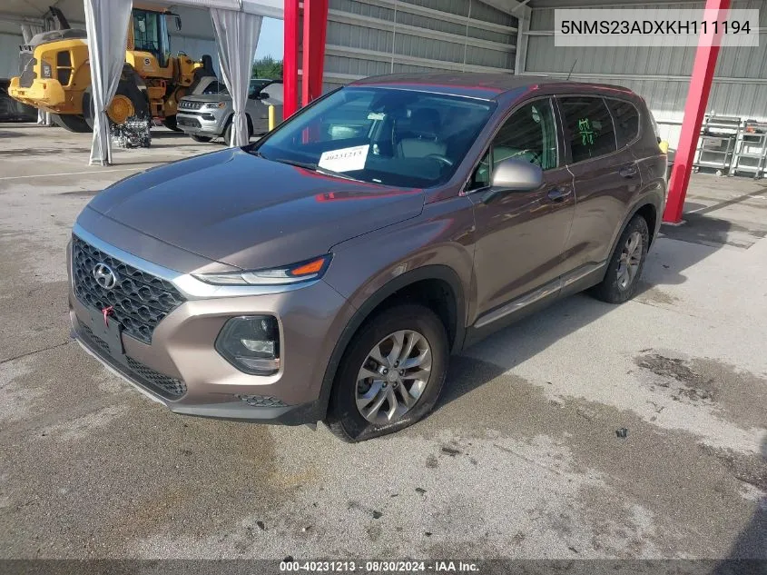 5NMS23ADXKH111194 2019 Hyundai Santa Fe Se