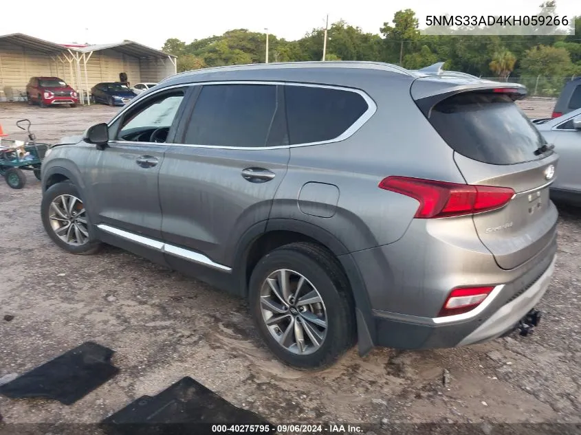 2019 Hyundai Santa Fe Sel/Sel Plus VIN: 5NMS33AD4KH059266 Lot: 40275795