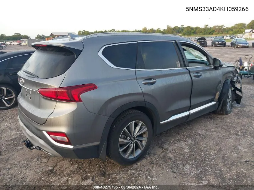 2019 Hyundai Santa Fe Sel/Sel Plus VIN: 5NMS33AD4KH059266 Lot: 40275795