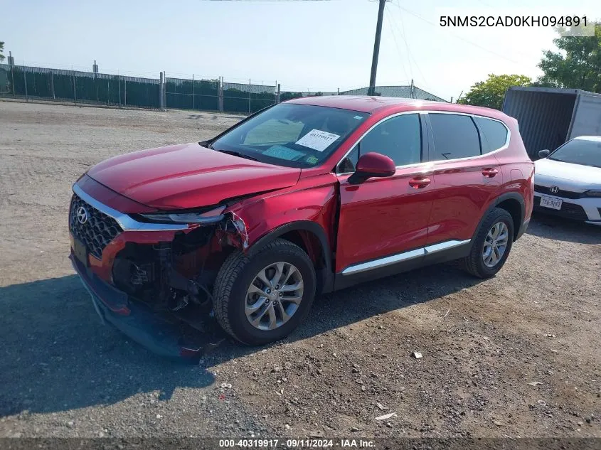 5NMS2CAD0KH094891 2019 Hyundai Santa Fe Se