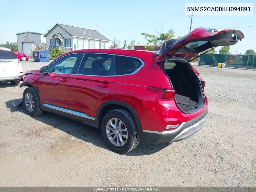 5NMS2CAD0KH094891 2019 Hyundai Santa Fe Se