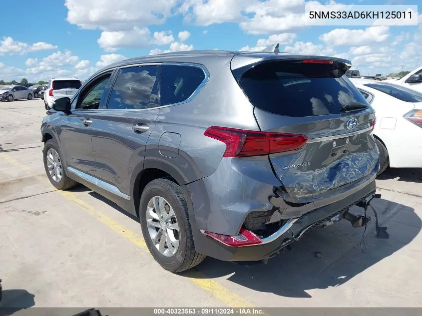 2019 Hyundai Santa Fe Sel VIN: 5NMS33AD6KH125011 Lot: 40323563