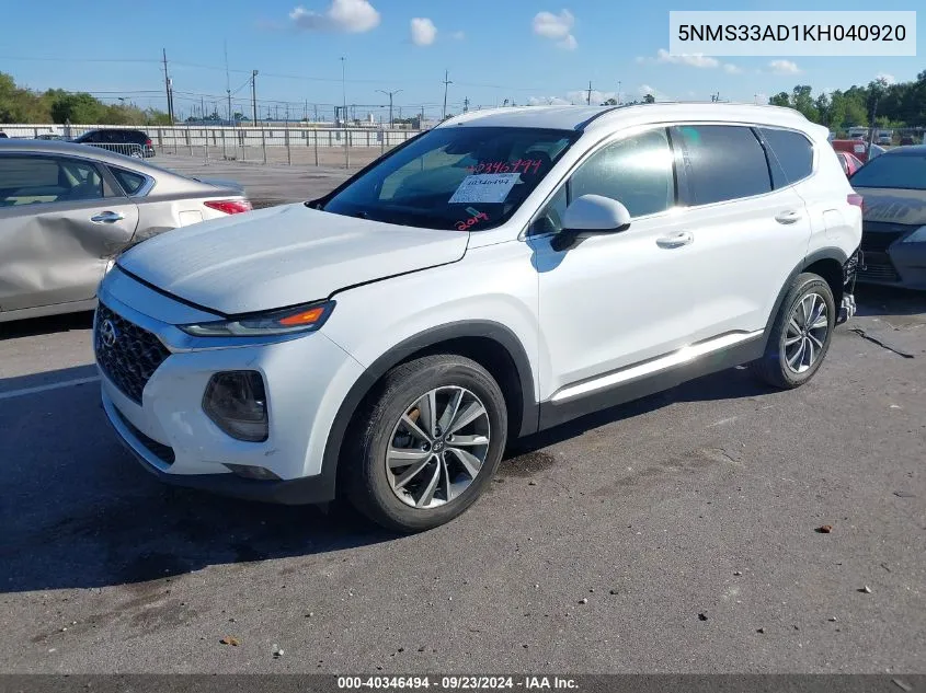 5NMS33AD1KH040920 2019 Hyundai Santa Fe Sel/Sel Plus