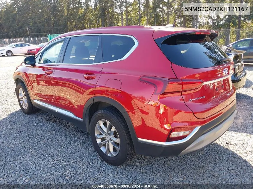 2019 Hyundai Santa Fe Se VIN: 5NMS2CAD2KH121167 Lot: 40350678