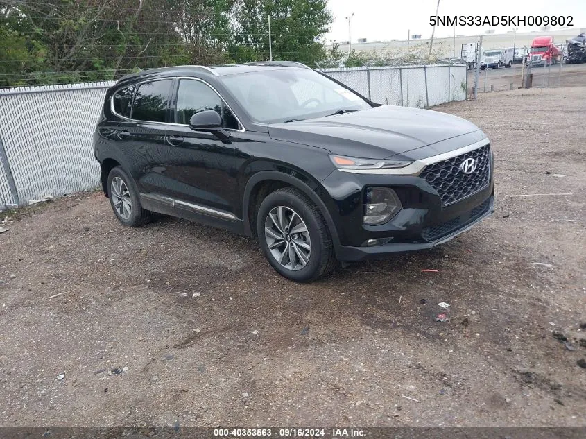 2019 Hyundai Santa Fe Sel Plus VIN: 5NMS33AD5KH009802 Lot: 40353563