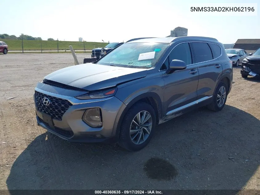 2019 Hyundai Santa Fe Sel Plus VIN: 5NMS33AD2KH062196 Lot: 40360635