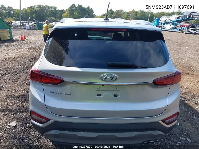 2019 Hyundai Santa Fe Se VIN: 5NMS23AD7KH097691 Lot: 40367870