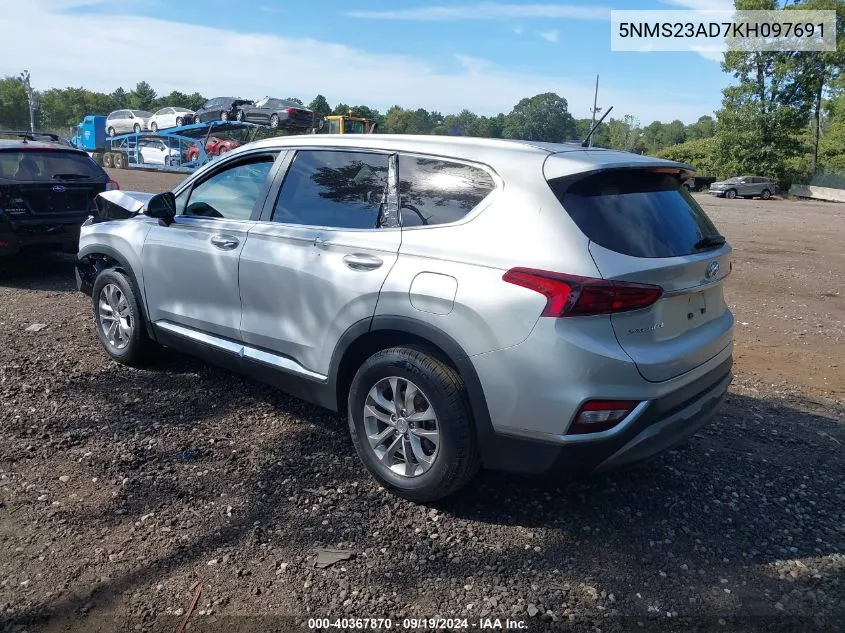 2019 Hyundai Santa Fe Se VIN: 5NMS23AD7KH097691 Lot: 40367870