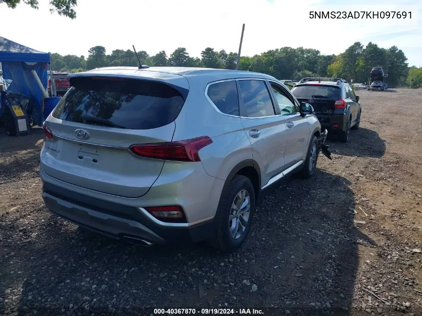 2019 Hyundai Santa Fe Se VIN: 5NMS23AD7KH097691 Lot: 40367870