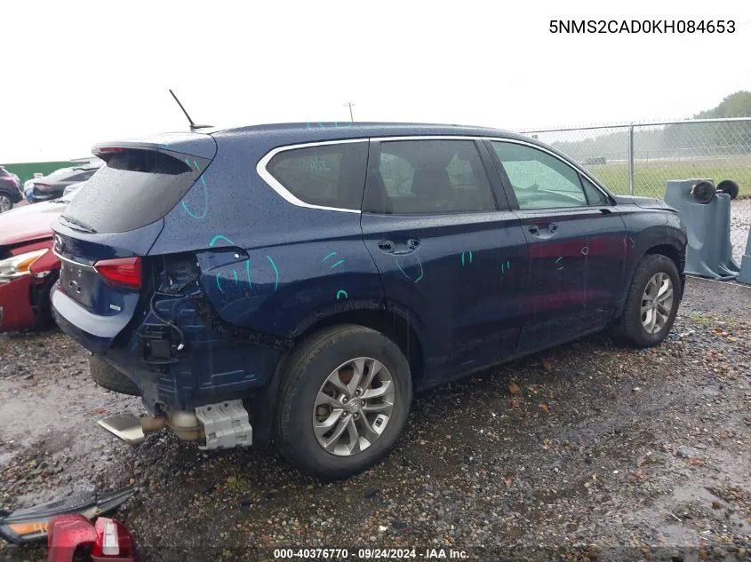 5NMS2CAD0KH084653 2019 Hyundai Santa Fe Se