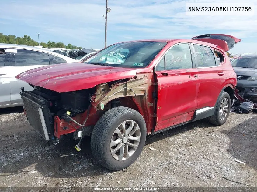 2019 Hyundai Santa Fe Se VIN: 5NMS23AD8KH107256 Lot: 40381535