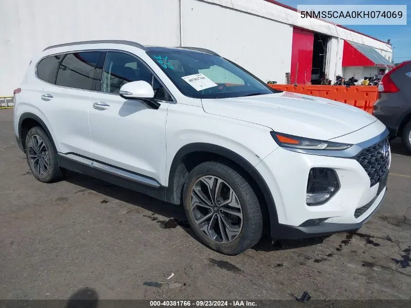 2019 Hyundai Santa Fe Ultimate 2.0T VIN: 5NMS5CAA0KH074069 Lot: 40381766