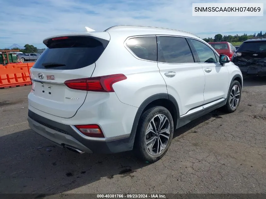 2019 Hyundai Santa Fe Ultimate 2.0T VIN: 5NMS5CAA0KH074069 Lot: 40381766