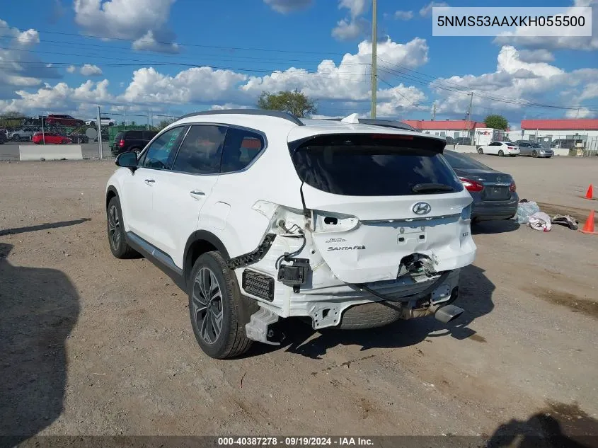 2019 Hyundai Santa Fe Limited 2.0T VIN: 5NMS53AAXKH055500 Lot: 40387278