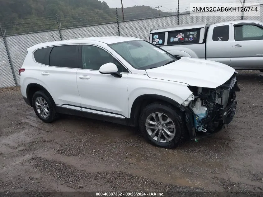 2019 Hyundai Santa Fe Se VIN: 5NMS2CAD6KH126744 Lot: 40387362